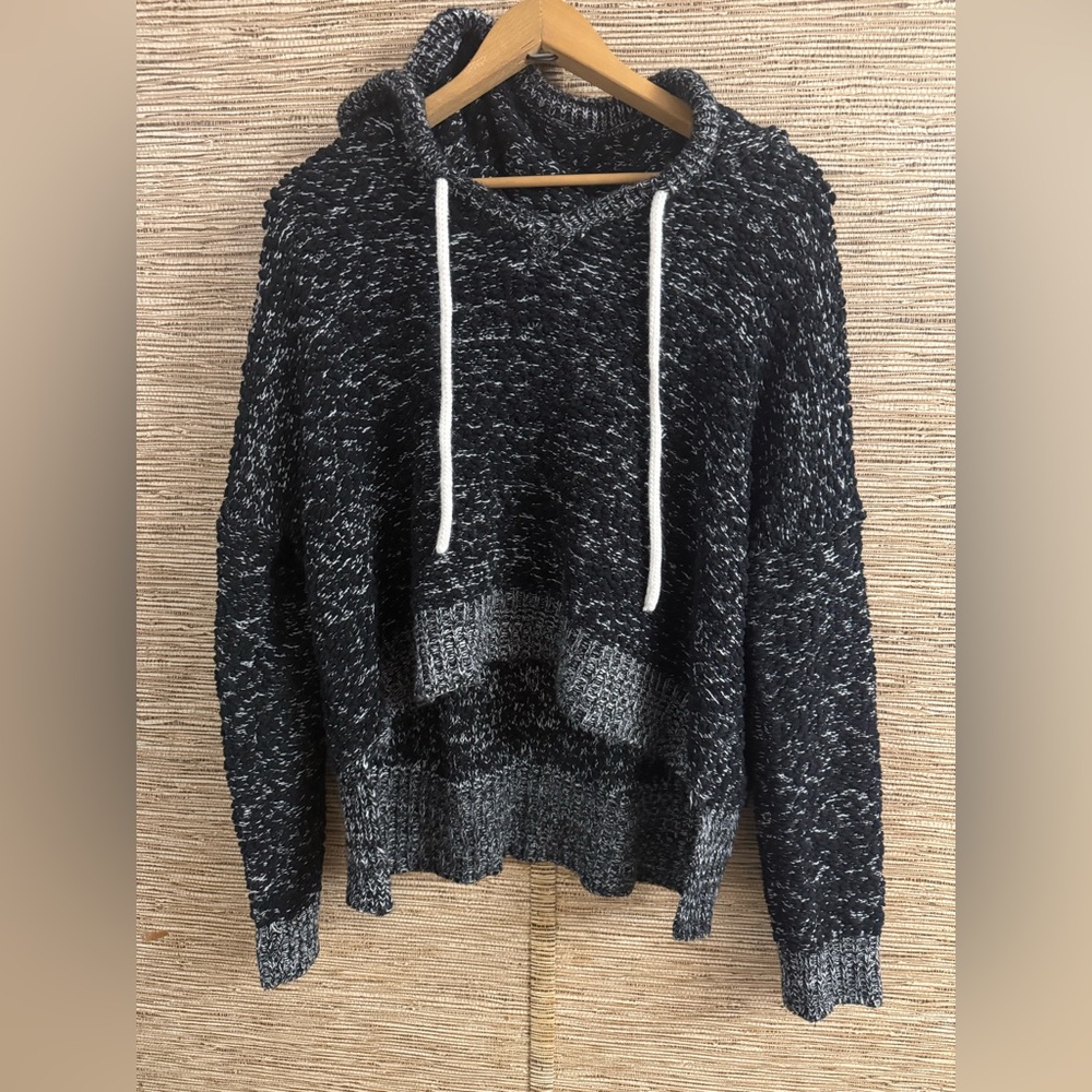ROXY Hippie Love Chunky Knit Hoodie Sweater Hi-Lo Black & White Small Women